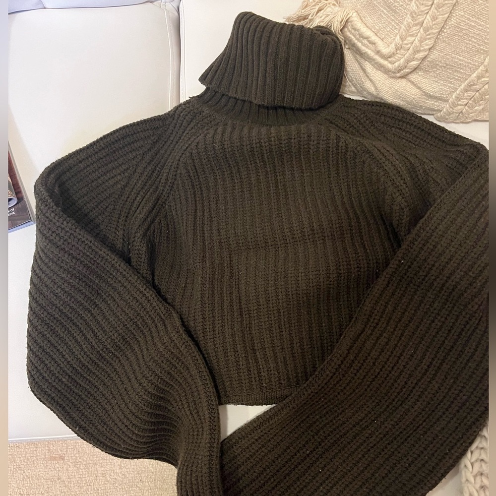 A.L.C. Olive Green Ribbed Knit Turtleneck Sweater